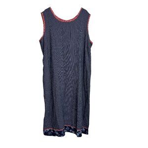 Vintage Stonebridge Womens Size 3X Tank Dress Blue Check Red Trim Long Sleeveles